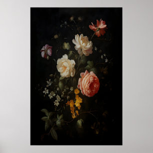 Affiche Bouquet de roses de style vintage, nature morte fl
