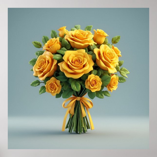 Affiche Bouquet de roses jaunes vives (Devant)