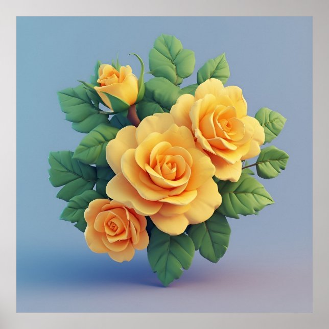 Affiche Bouquet de roses jaunes vives (Devant)