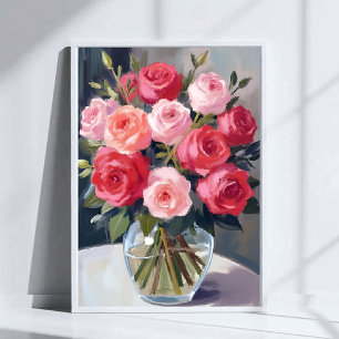 Affiche Bouquet de roses   Peinture aquarelle florale roug