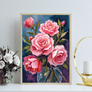 Affiche Bouquet de roses rose blush peint