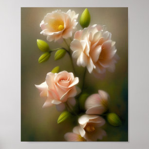 Affiche Bouquet de roses roses tendres