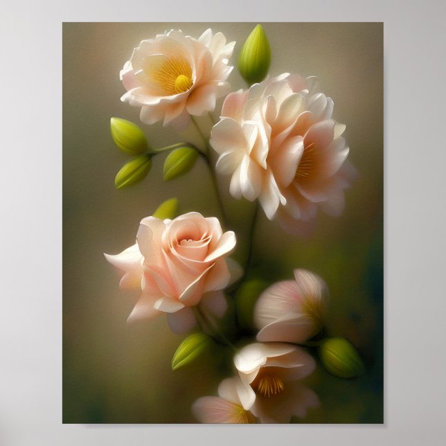 Affiche Bouquet de roses roses tendres (Devant)