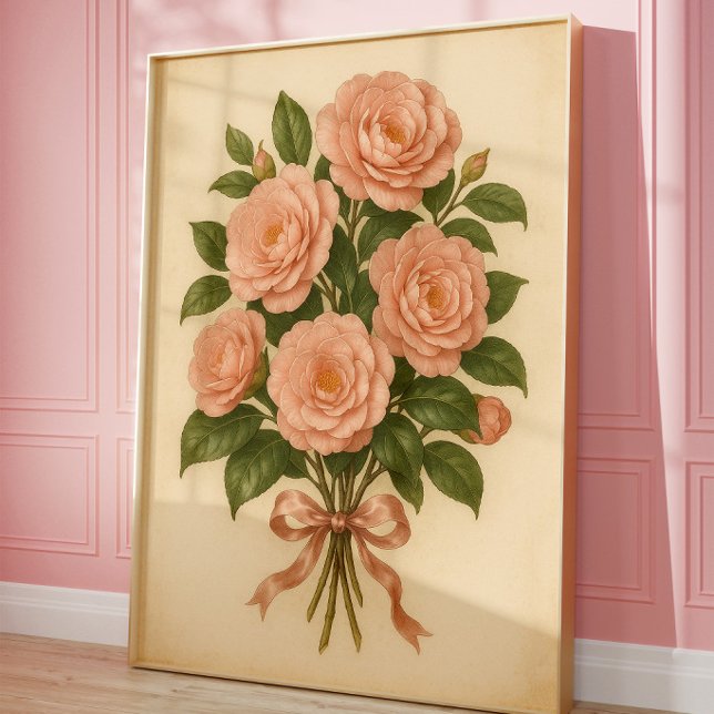 Affiche Bouquet de roses roses vintage | Art botanique (Créateur téléchargé)