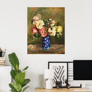 Affiche Bouquet de roses roses vintage Renoir dans un vase