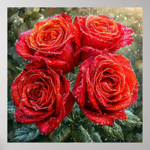 Affiche 🌹 Bouquet de roses rouges audacieux pour des espa
