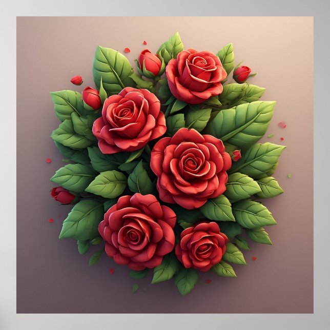 Affiche Bouquet de roses rouges vibrant (Devant)