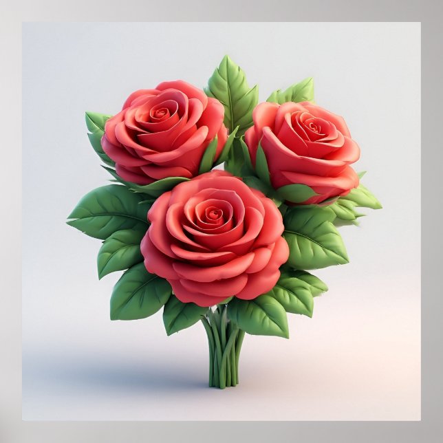 Affiche Bouquet de roses rouges vibrant (Devant)