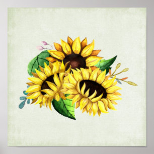 Affiche Bouquet de tournesol jaune en aquarelle