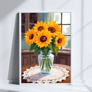 Affiche Bouquet de tournesols aquarelle florale jaune pein