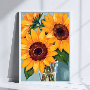 Affiche Bouquet de tournesols   Fleurs jaunes à l'aquarell