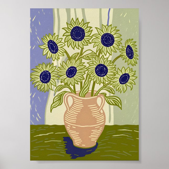 Affiche Bouquet de tournesols rustique dans un pot en terr (Devant)