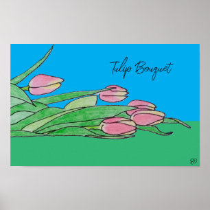 Affiche Bouquet de Tulip allongé sur l'herbe