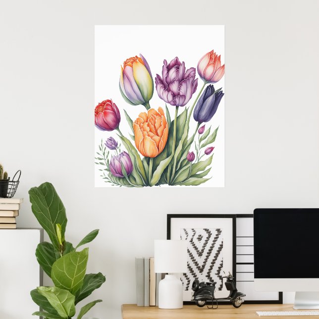 Affiche Bouquet de tulipes à l'aquarelle vibrant  (Bureau à domicile)