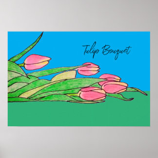 Affiche Bouquet de tulipes posé sur l'herbe