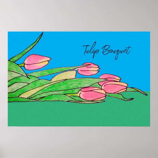 Affiche Bouquet de tulipes posé sur l'herbe (Devant)