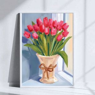 Affiche Bouquet de tulipes roses floral aquarelle
