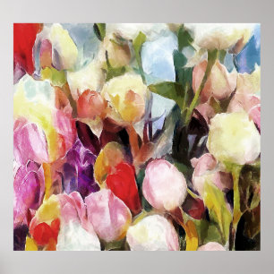 Affiche Bouquet de tulipes Roses modernes : peinture à l'h
