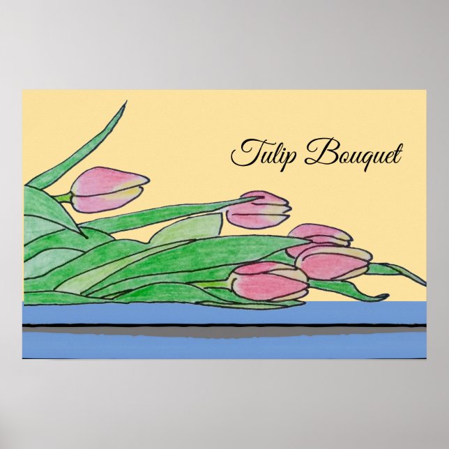Affiche Bouquet de tulipes sur une table (Devant)