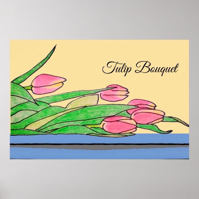 Affiche Bouquet de tulipes sur une table (Devant)