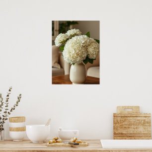 Affiche Bouquet d'hortensias blancs dans un vase – Floral