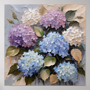 Affiche Bouquet d'hortensias pastel – Floral texturé
