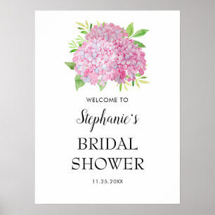 Affiche Bouquet d'hydrangea rose Baptême de mariage Bienve