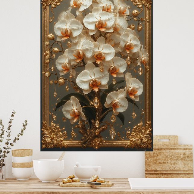 Affiche Bouquet d'orchidées blanches élégantes (Cuisine)