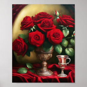 Affiche Bouquet élégant botanique Roses rouges