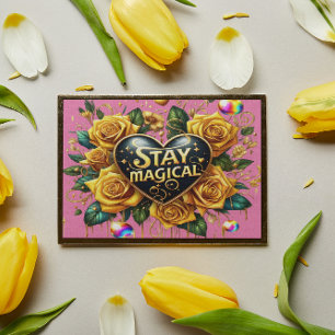 Affiche Bouquet enchanteur de Roses d'or et coeur 10x8