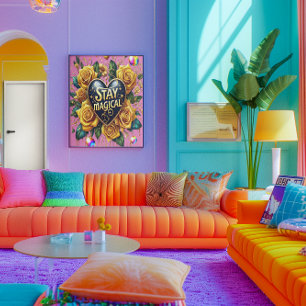 Affiche Bouquet enchanteur de Roses d'or et coeur 12x16