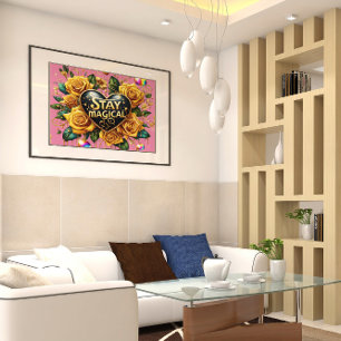 Affiche Bouquet enchanteur de Roses d'or et coeur 16x12