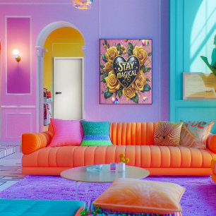 Affiche Bouquet enchanteur de Roses d'or et coeur 18x24