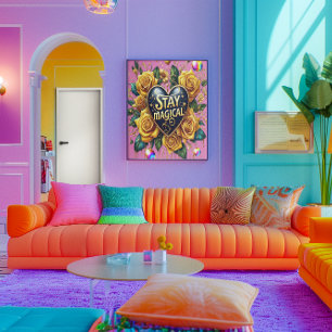 Affiche Bouquet enchanteur de Roses d'or et de coeur 24x36