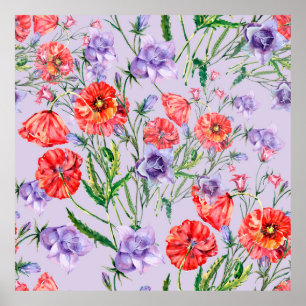 Affiche Bouquet fleur de cloche bleue, fleur de cloche ros