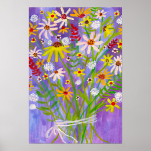 Affiche Bouquet Fleur sauvage Daisy Peinture d'art violet