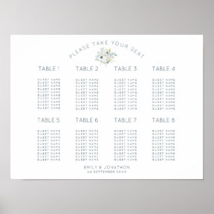 Affiche Bouquet Floral 8 Tables Plan de Table Carré 80 Pla