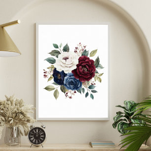 Affiche Bouquet Floral Blanc Marine Bourgogne