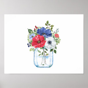 Affiche Bouquet floral coloré en bocal de verre
