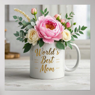 Affiche Bouquet floral d'aquarelle douce (pivoines, roses)