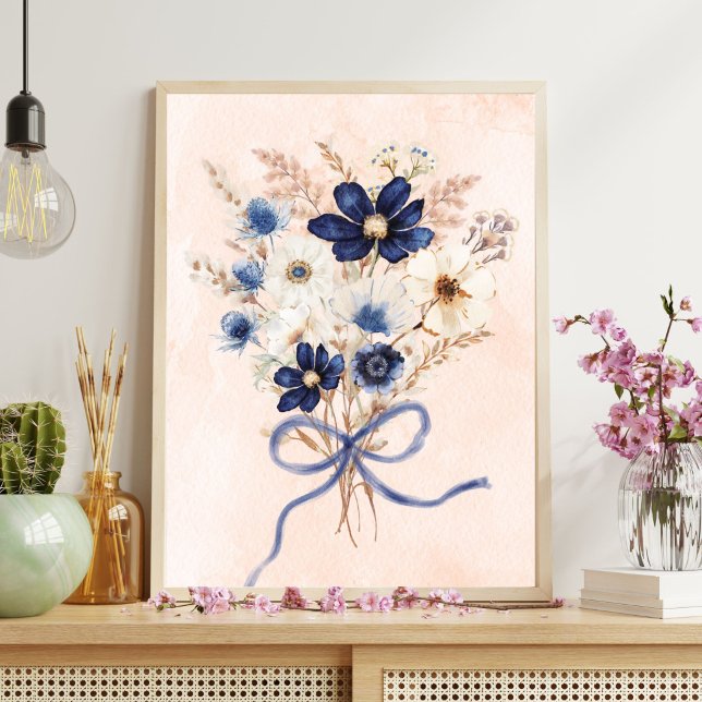 Affiche Bouquet Floral de Fleurs Bleues à l'Aquarelle (Créateur téléchargé)