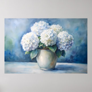 Affiche Bouquet Floral Élégant d'Hydrangeas Blancs