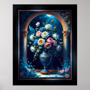 Affiche Bouquet Floral Glorieux Sous Un Ciel Lune