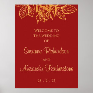 Affiche Bouquet Floral Parties scintillant or, Mariage rou