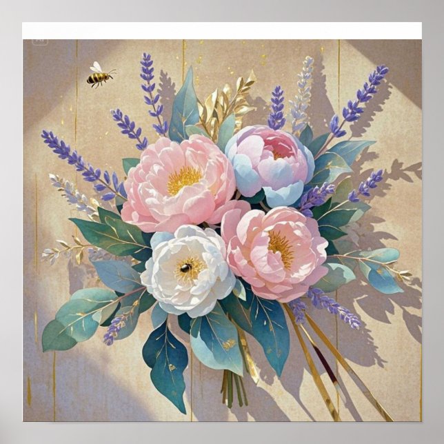 Affiche Bouquet floral pivoines lavande (Devant)