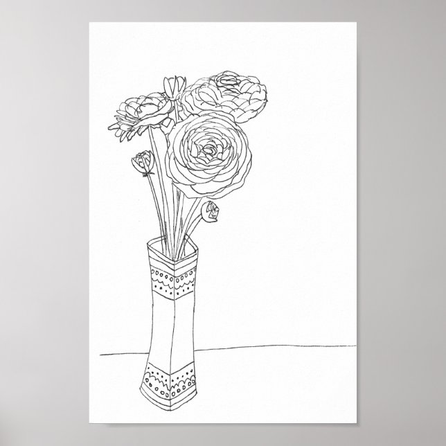Affiche Bouquet floral Ranunculus illustration art imprimé (Devant)