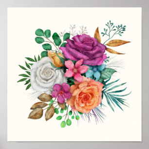 Affiche Bouquet floral rose, orange et blanc
