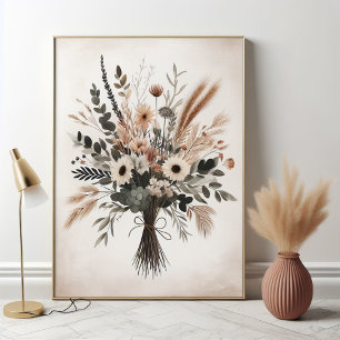 Affiche Bouquet floral scandinave neutre Motif d'art