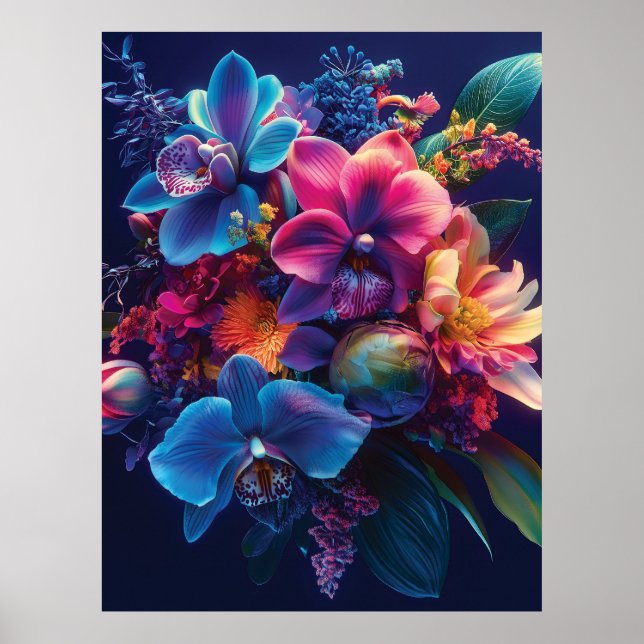 Affiche Bouquet floral vif aux fleurs de néon (Devant)