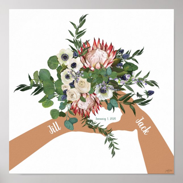 Affiche Bouquet mariage Fleur Avec Noms Art Imprimer (Devant)